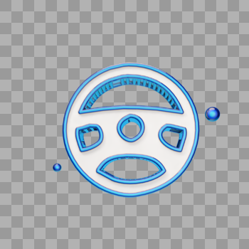 蓝色立体汽车方向盘图标图片素材免费下载