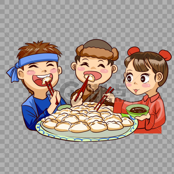 三个小孩吃饺子图片素材免费下载