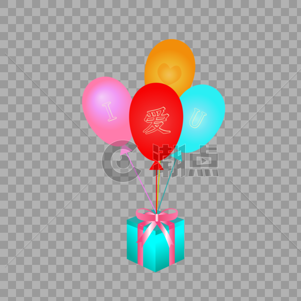 创意情人节气球礼物盒图片素材免费下载