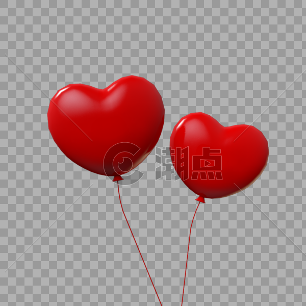 立体漂浮红色爱心气球图片素材免费下载