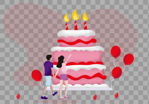 情侣纪念日蛋糕周年庆祝噪点卡通扁平手绘插画透明png图片素材免费下载