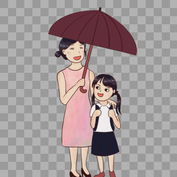 同撑一把伞的妈妈和我图片素材免费下载