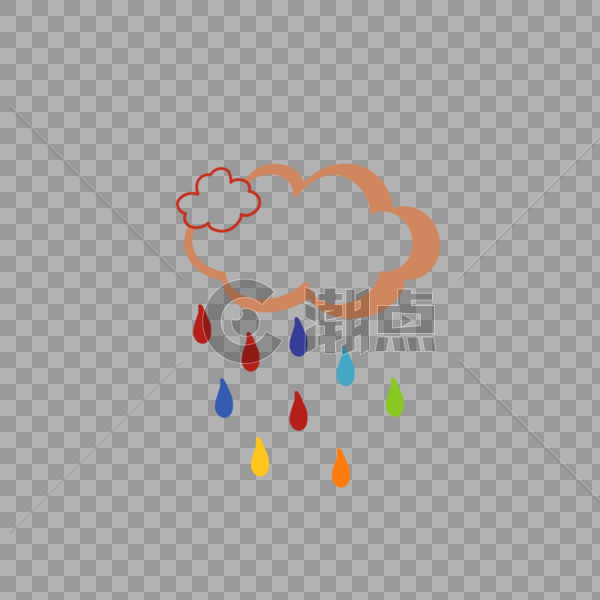 云朵下的彩虹色雨滴图片素材免费下载