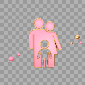 立体粉色三口之家图标图片素材免费下载