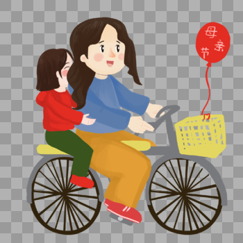 骑着车带孩子玩耍的妈妈图片素材免费下载