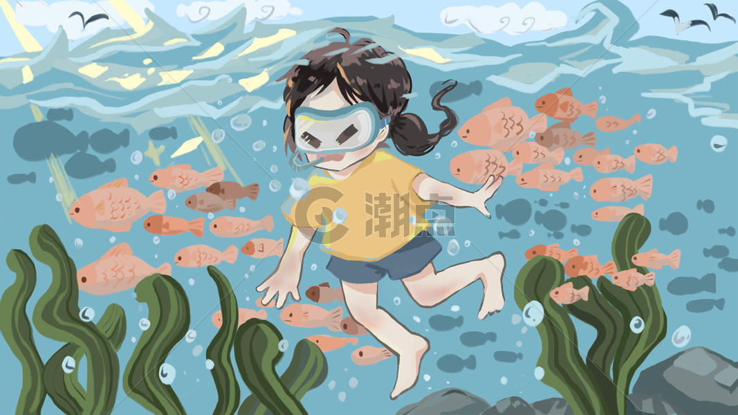 夏日潜水游泳的女孩图片素材免费下载