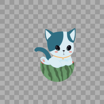 绿色西瓜里的蓝色猫咪图片素材免费下载