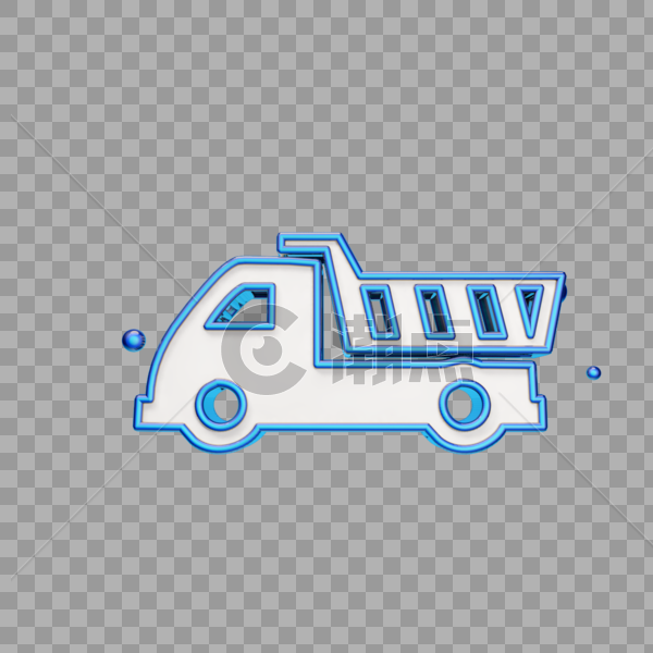 蓝色立体翻斗卡车图标图片素材免费下载