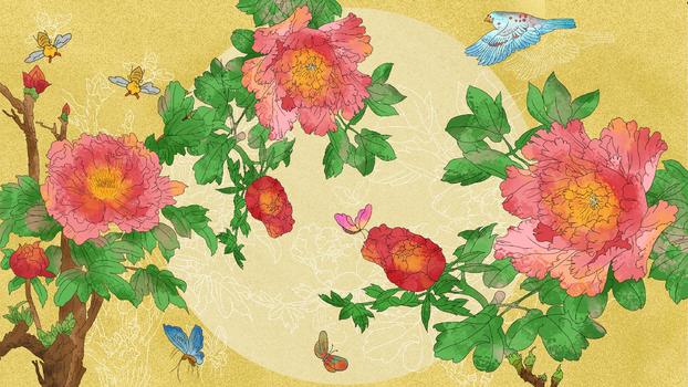 中国风古风工笔花鸟花卉月月红图片素材免费下载