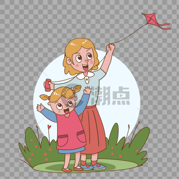 陪孩子放风筝的母亲图片素材免费下载