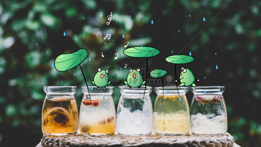 创意瓶子雨中青蛙呱呱图片素材免费下载