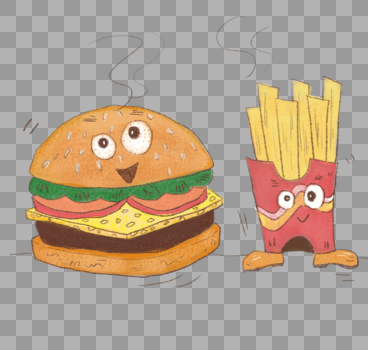 ins儿童插画风格汉堡包薯条套餐图片素材免费下载