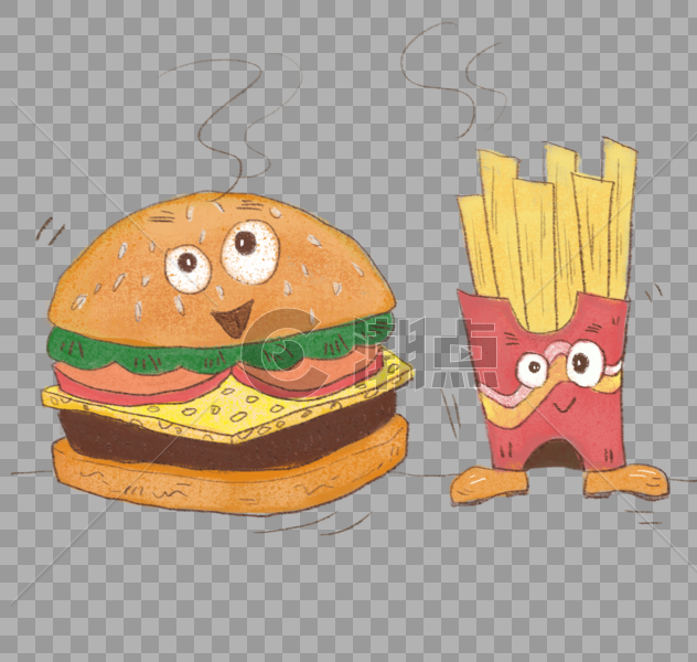 ins儿童插画风格汉堡包薯条套餐图片素材免费下载