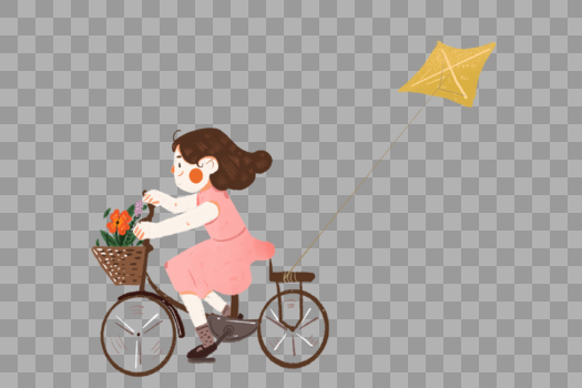 骑车放风筝的女孩图片素材免费下载