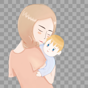 卡通手绘母亲抱着小婴儿图片素材免费下载
