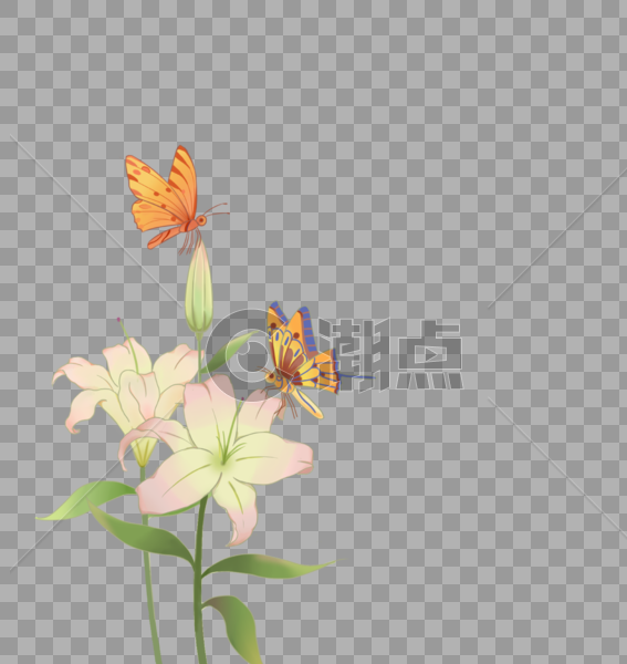 母亲节温馨百合花与蝴蝶母子图片素材免费下载