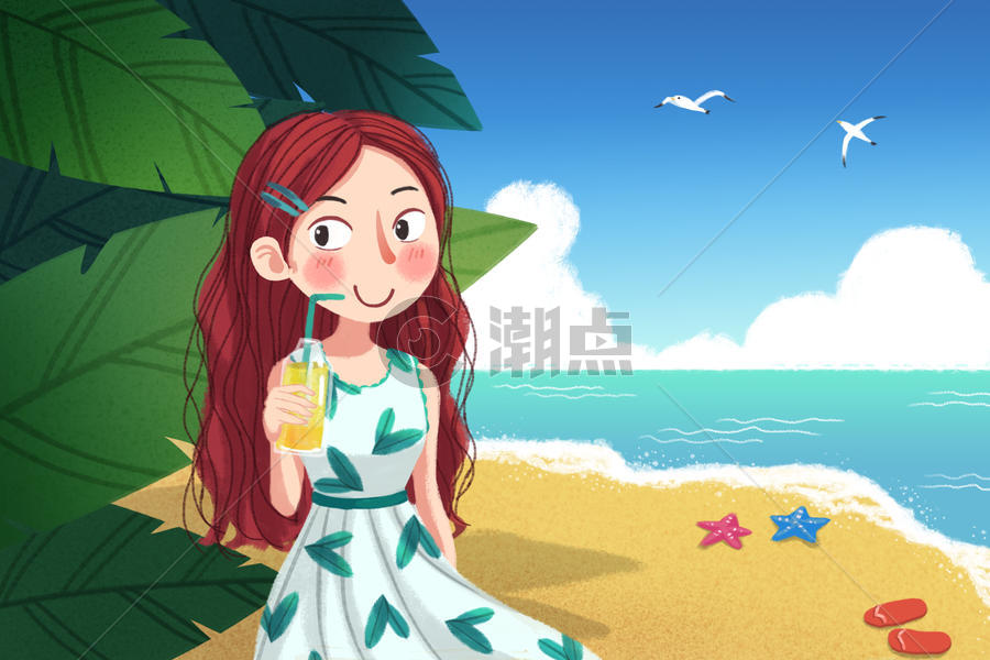 夏日海边美女插画图片素材免费下载