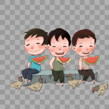 三个孩子吃西瓜图片素材免费下载