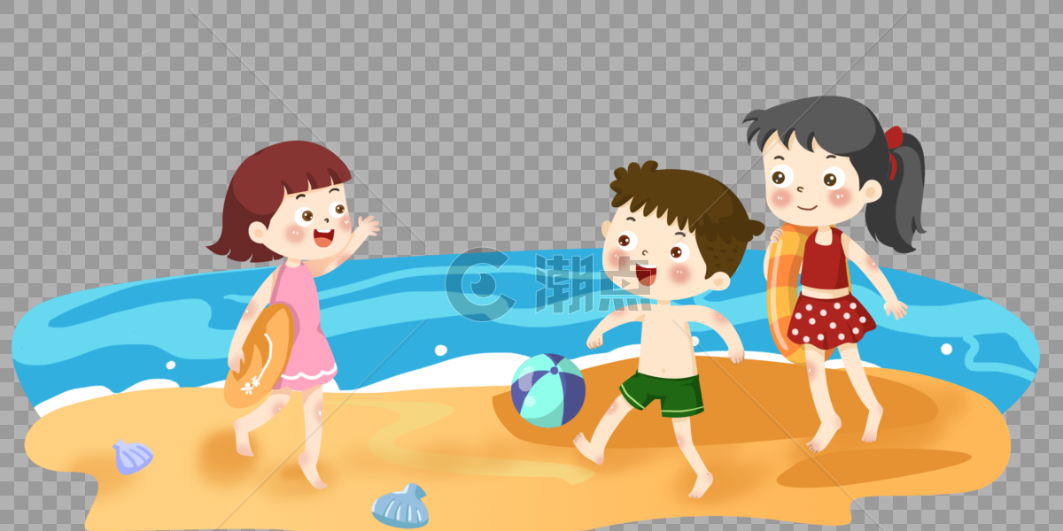 夏日海滩小朋友玩耍图片素材免费下载