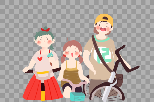 小伙伴一起快乐地骑单车插画图片素材免费下载