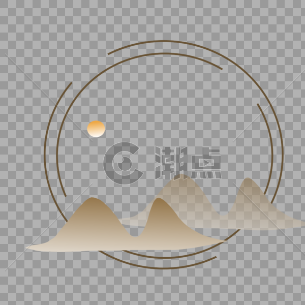 中国风古风水墨风山太阳圆圈手绘边框图片素材免费下载