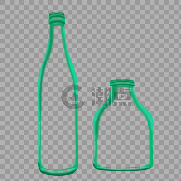 手绘绿色酒瓶元素图片素材免费下载