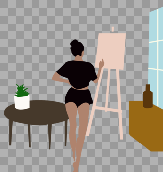 女生在房间画画安静文艺桌子画板窗户元素图片素材免费下载