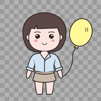 拿着气球的Q版小女孩图片素材免费下载