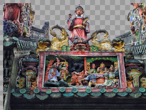 广州陈家祠精雕细琢的顶檐陶塑图片素材免费下载