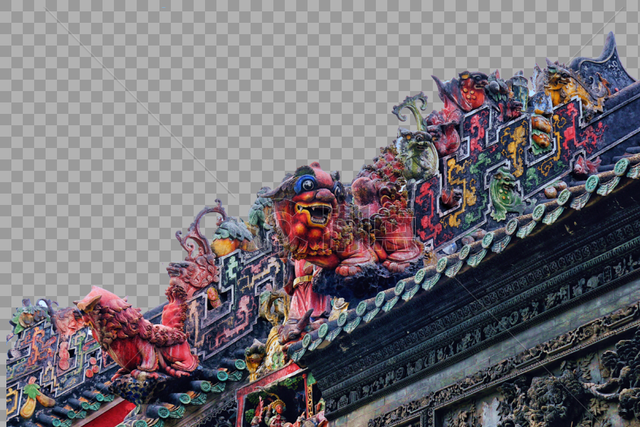 陈家祠传统的屋檐祥狮雕塑图片素材免费下载
