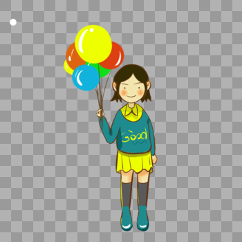 儿童节童真插画女孩拿气球玩耍图片素材免费下载