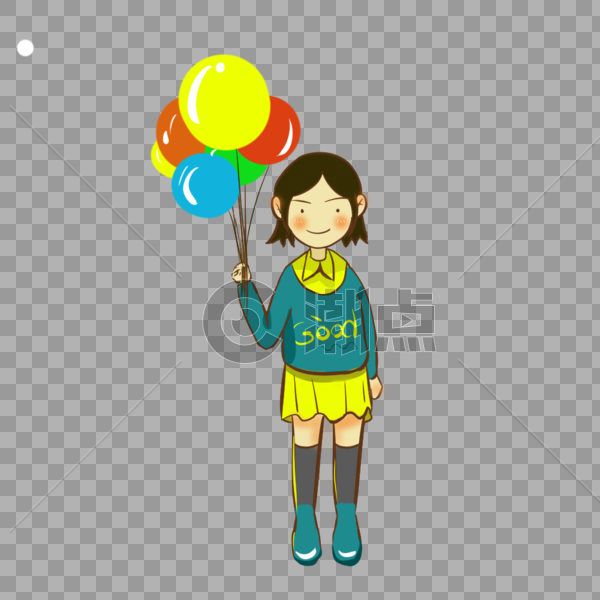 儿童节 童真 插画 女孩 拿气球 玩耍图片素材免费下载