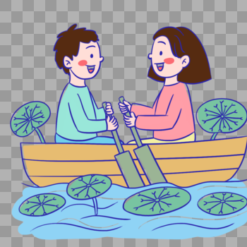 清新简约卡通夏季划船情侣约会元素图片素材免费下载