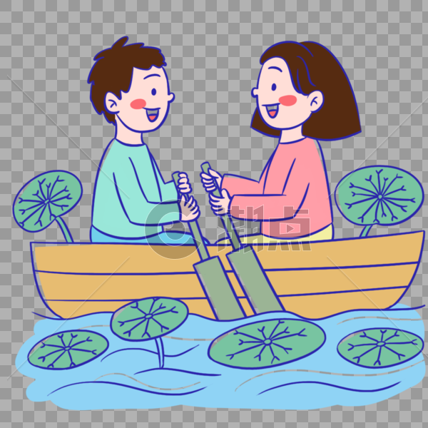 清新简约卡通夏季划船情侣约会元素图片素材免费下载