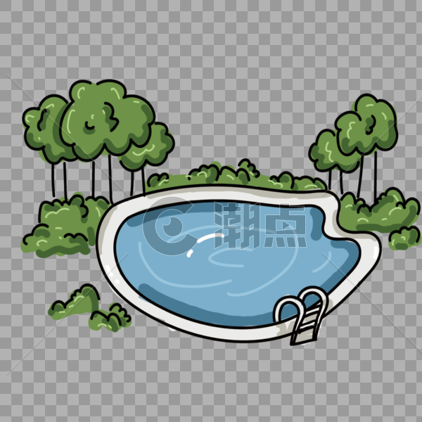 夏季游泳池树丛装饰图片素材免费下载