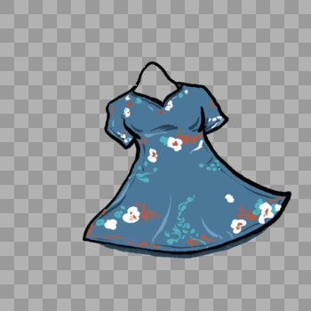 蓝色碎花裙子插图图片素材免费下载
