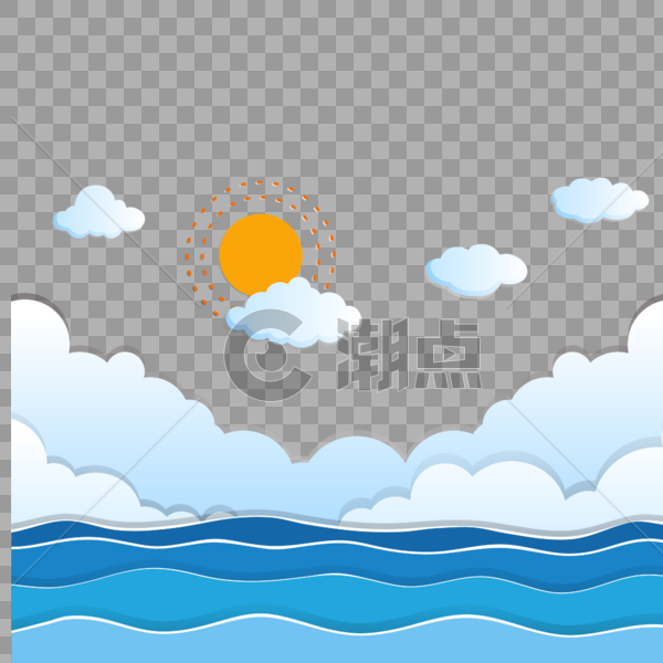 剪纸风蓝色海洋图片素材免费下载