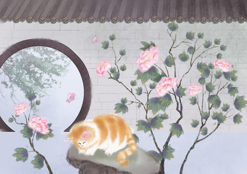 海棠花与猫图片素材免费下载