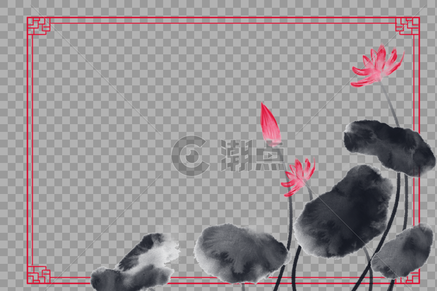 中国风水墨荷花边框图片素材免费下载