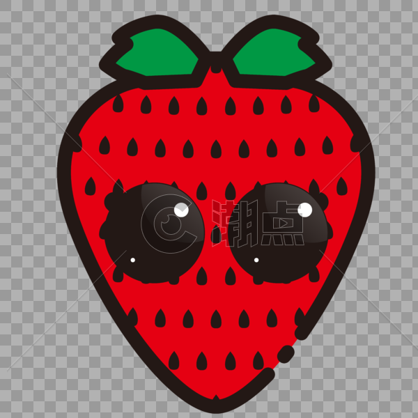 小清新水果草莓扁平化黑色粗线断点图片素材免费下载