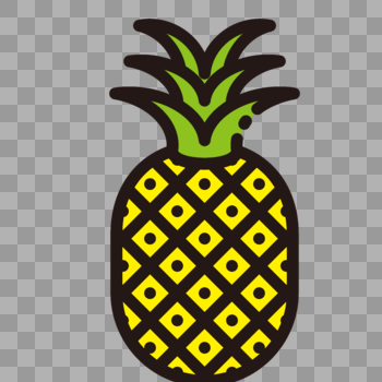 小清新水果菠萝扁平化黑色粗线断点图片素材免费下载