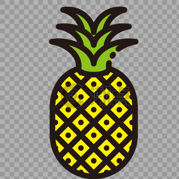 小清新水果菠萝扁平化黑色粗线断点图片素材免费下载