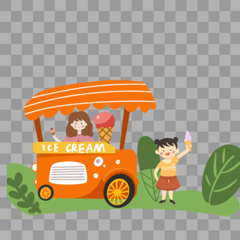 夏日卖冰淇淋的工作人员和吃冰淇淋图片素材免费下载