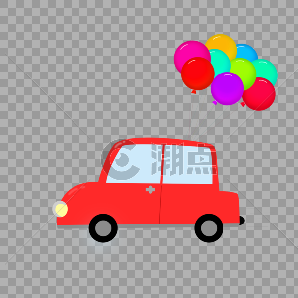 红色汽车彩色气球图片素材免费下载