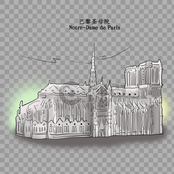 巴黎圣母院手绘图图片素材免费下载