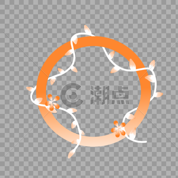 清新句号符号橘色树叶藤蔓手绘装饰图案边框图片素材免费下载