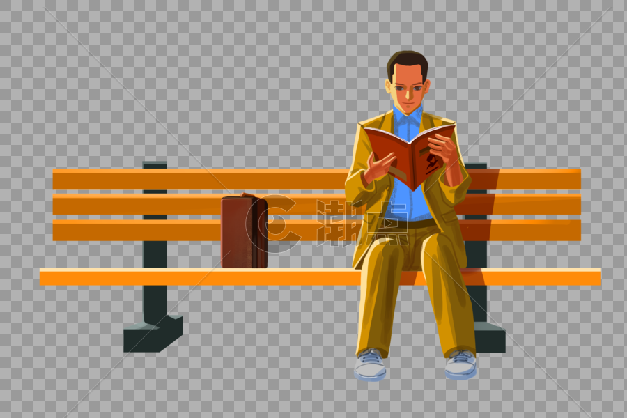 坐在长椅上看书的男人图片素材免费下载