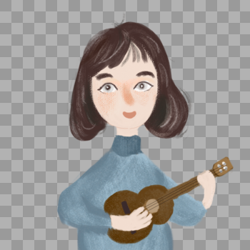 弹吉他的短发女孩图片素材免费下载
