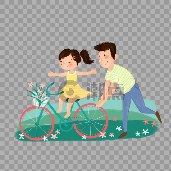 父亲带女孩骑自行车png素材图片素材免费下载