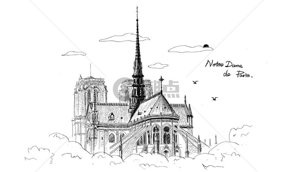 手绘法国巴黎圣母院风格图图片素材免费下载